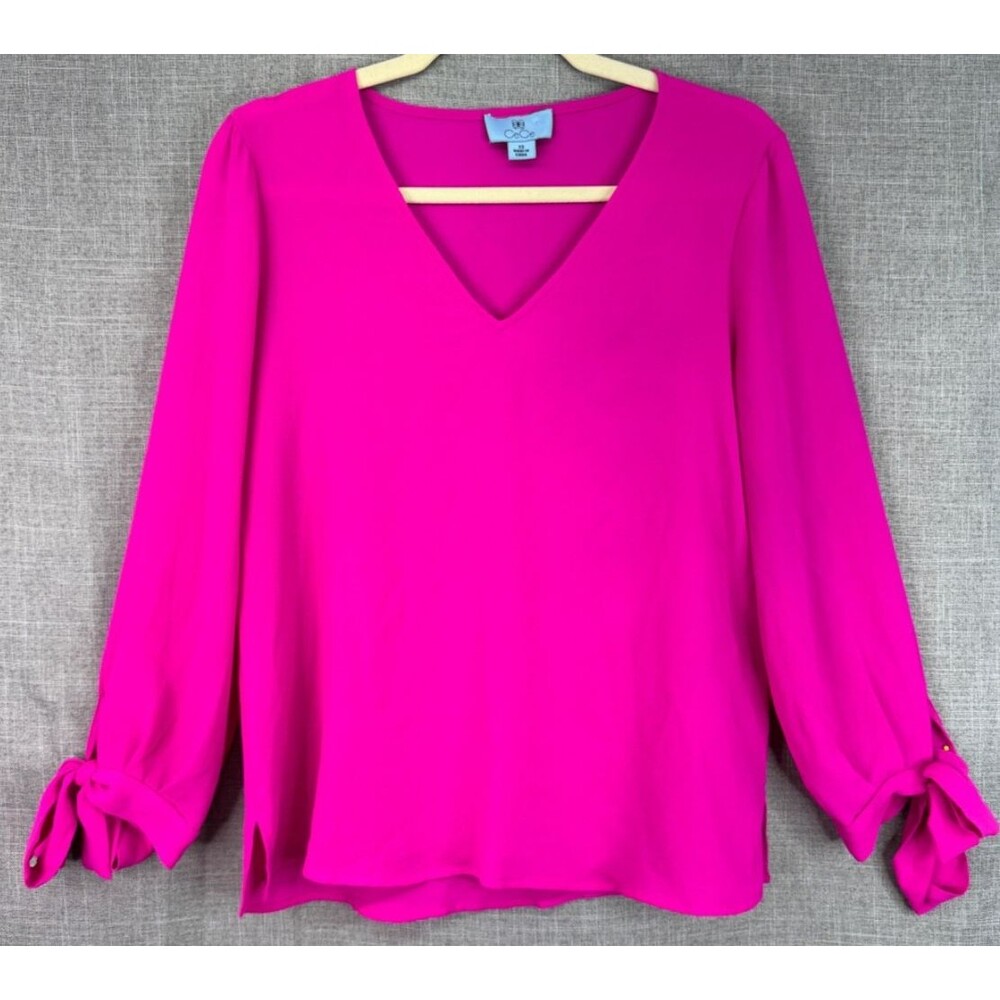 CeCe Long Sleeve Tie Cuff V Neck Blouse Women's Size XS Pink